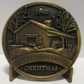 John Deere 1990 Limited Ed Brass Plow Barn Wagon Christmas Ornament Mfg 1993