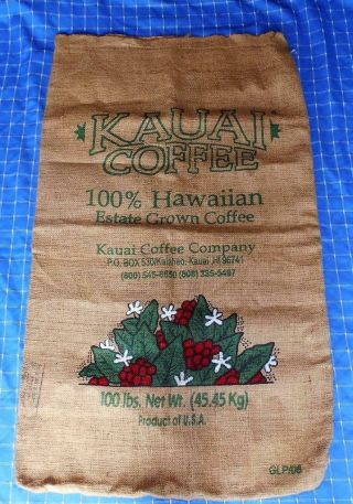 Kauai Coffee Kalaheo,  Hawaii 1999 Hawaiian Estate Burlap Bag 23x40 Sack