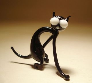 Blown Glass " Murano " Figurine Animal Small Skinny Black Cat