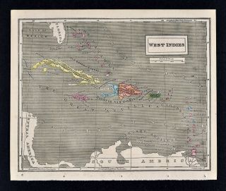 1863 Cornell Map - West Indies - Caribbean Sea Cuba Jamaica Bahamas Porto Rico