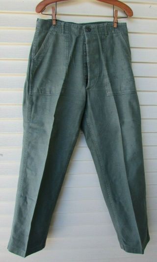 Vtg Vietnam Sateen Og - 107 Us Army Military Green Cotton Utility Trousers Pants