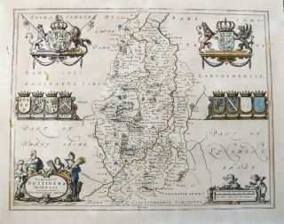 Blaeu 1650 Atlas Antique Map Nottinghamshire Coats Of Arms