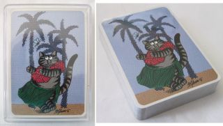 Kliban Hula Cat Playing Cards In Acrylic Case Out Of Production