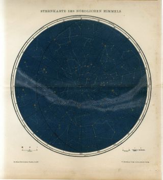 1895 Stars Constellations Northern Sky Hemisphere Celestial Antique Map