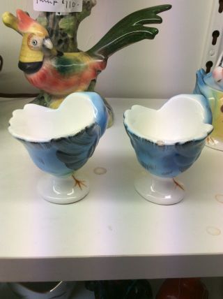 Vintage Lefton Bluebird Egg Cups Blue Birds 1950s Japan Kitsch 3
