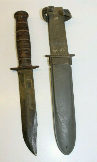 Vintage WW2 U.  S.  N.  MK2 Ka - Bar Fixed Blade Combat Knife & Nord 8114 Sheath 2