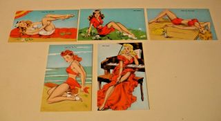 Set Of 5 Pin - Up Girl Postcards Made In Toronto Canada Circa 1940 