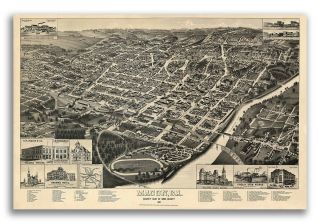 1887 Macon Georgia Vintage Old Panoramic City Map - 20x30