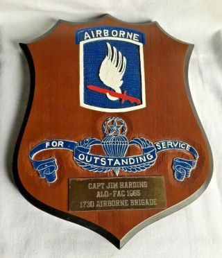 1965 Vietnam Us Army 173rd Airborne Brigade Award Plaque Capt Harding Alo - Fac
