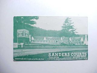 1930s Corbin Kentucky Sanders Courts Motel W/ Sanders Kentucky Fried Chicken Vg,