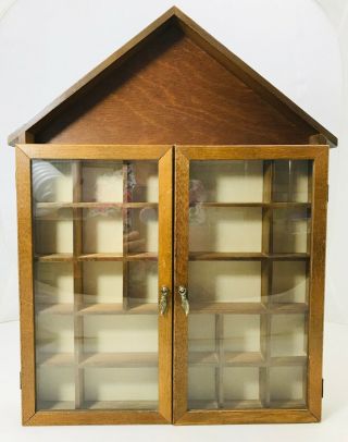 Hanging House Shape Glass Display Case Curio Shadowbox Miniatures Wall Cabinet