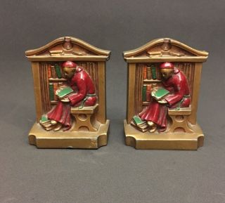 1922 L.  V.  A Bookends By Ronson Bronzed Heavy Metal Monk Reading Book