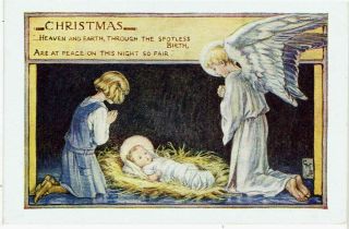 C M Barker Victorian Christmas Card Angel Girl Jesus Girls Friendly Society 1943
