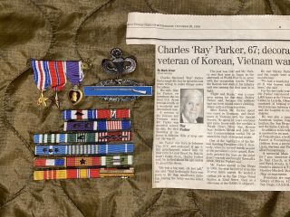 Vietnam Era Ribbon Rack,  Mini Medal,  Cib & Jump Wing Grouping,  Named,  Us Army