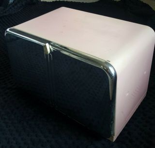 Vintage Pink Chrome Lincoln Beauty Box Chrome Bread Box W/ Cutting Board