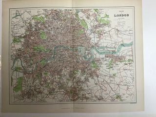1893 Old Antique Colour Map,  Street Plan Of London,  Railways,  Underground,  Canal