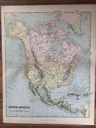 Antique Map Of North America Circa 1899