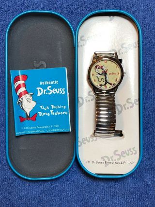 Authentic Dr Seuss Tick Tocking Time Tickers Wrist Watch 1997 “cat In The Hat”