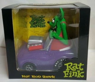 2005 Big Daddy Roth Rat Fink Hot Rod Bank Funko Metalic Purple