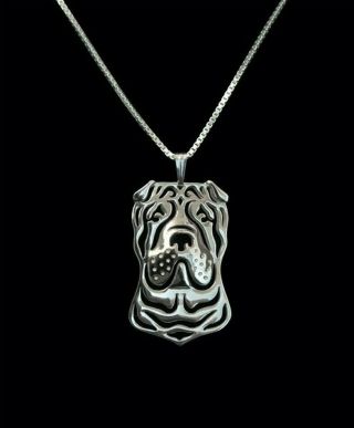 Chinese Shar Pei Pendant Necklace Collectable Gift With 18 Inch Chain - Silver