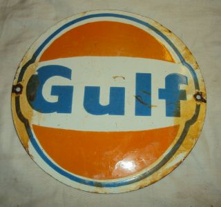 Gulf Motor Oil Advertising Porcelain Enamel Sign 12 X 12