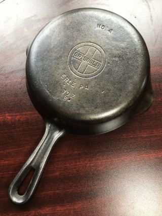 Griswold Cast Iron Skillet 4 Small Logo Groove Handle Seasoned Smooth S/h