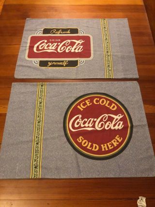 Set Of 2 Coca Cola " Ice Cold - Here - Refresh Yourself " Pillow Cases 39 " X20 "