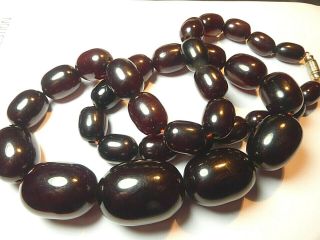 Vintage Dark Cherry Amber Bakelite Faturan Beads Necklace Marbled 74.  79g