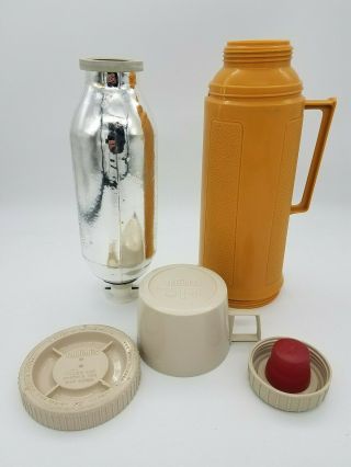 Vintage Glass Lined Thermos,  Yellow/orange,  Filler 22f,  Stopper 722,  Cup 22a63