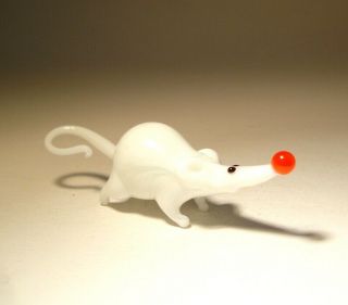 Blown Glass Art Animal Small White Rodent Rat Mouse