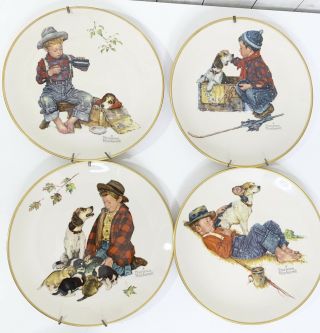 Norman Rockwell Four Seasons Set Of 4 Plates 1971 A Boy And His Dog Gorham 1958