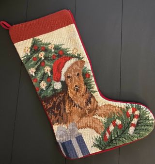 Irish Terrier Needlepoint Christmas Dog Stocking - Not A Kit