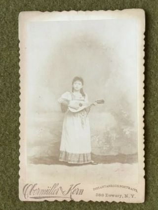 1890 Era Cabinet Card Photo Midget Dwarf Mandolin Player The German Rose Wolff