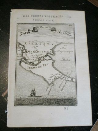Strait Of Magellan - Mallet,  Published Paris 1683 Copper Plate Engraving