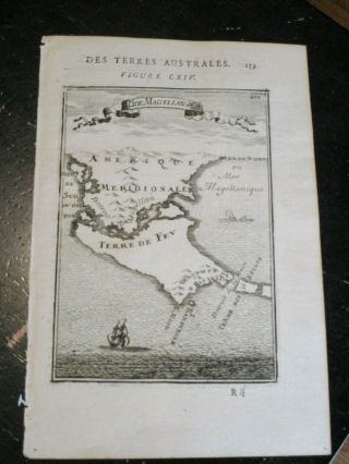 Strait of Magellan - Mallet,  published Paris 1683 copper plate engraving 2