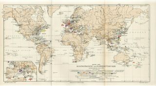 1895 World Military Fleet Naval Bases Europe Usa India China Saigon Antique Map