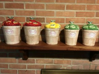 5 Pfaltzgraff Delicious Apples Canisters 3 Colors / Red/yellow/green Pre - Owned