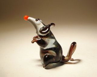 Blown Glass Art Animal Small Dark Grey And Purple Rat Mouse