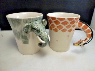 Elephant & Giraffe Handle Coffee Cup Mug Pier One Imports Handpainted Microwave