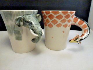 Elephant & GIRAFFE Handle Coffee Cup Mug Pier One Imports Handpainted Microwave 2