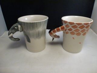 Elephant & GIRAFFE Handle Coffee Cup Mug Pier One Imports Handpainted Microwave 3