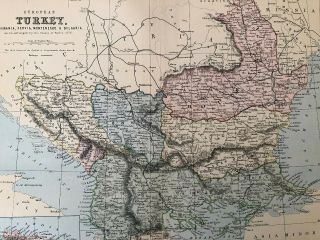 Antique Map Of Turkey,  Romania,  Servia,  Montenegro And Bulgaria Circa 1899 2