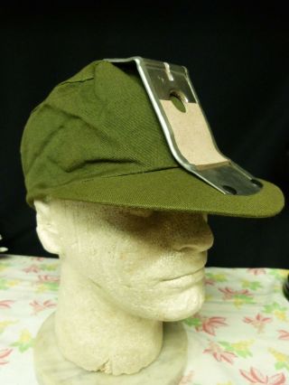 Nos Cloth Green Felt Lined Miners Coon Hunters Cap Hat Holds Carbide Lamp Light