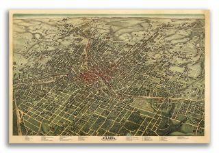 1892 Atlanta Georgia Vintage Old Panoramic City Map - 16x24