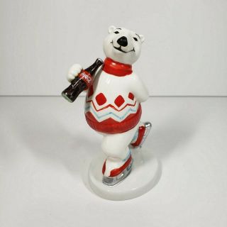 Coca Cola Ice Skating Ceramic Polar Bear Figurine 1995 Vintage Christmas