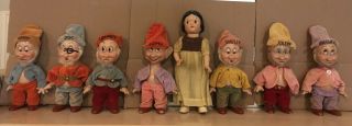 Disney’s Knickerbocker Snow White & The Seven Dwarfs 1938 Complete Set 8 Dolls