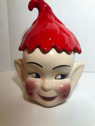 Vintage Red Elf Pixie Head Ceramic Cookie Jar 1950’s Usa