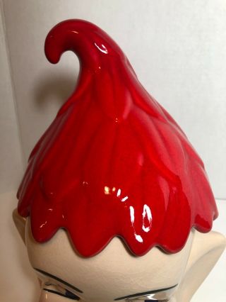 Vintage Red Elf Pixie Head Ceramic Cookie Jar 1950’s USA 3