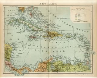 1895 Antilles Cuba Jamaica Puerto Rico Haiti Bahamas Dominican Rep.  Antique Map