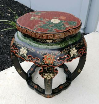 Vintage Chinese Black Lacquer Side Table/ Garden Stool,  Beijing Jinlong Factory